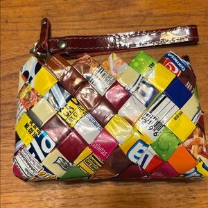 Nahui Ollin woven candy wrappers coin purse/wristlet with zipper closure